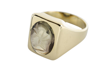 14 carat gold signet ring with a rock crystal intaglio-Vintage & retro rings-The Antique Ring Shop