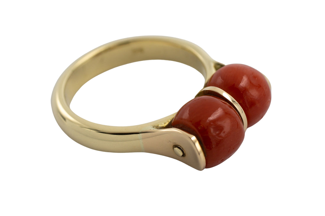 Two stone coral ring in 14 carat gold-Antique rings-The Antique Ring Shop