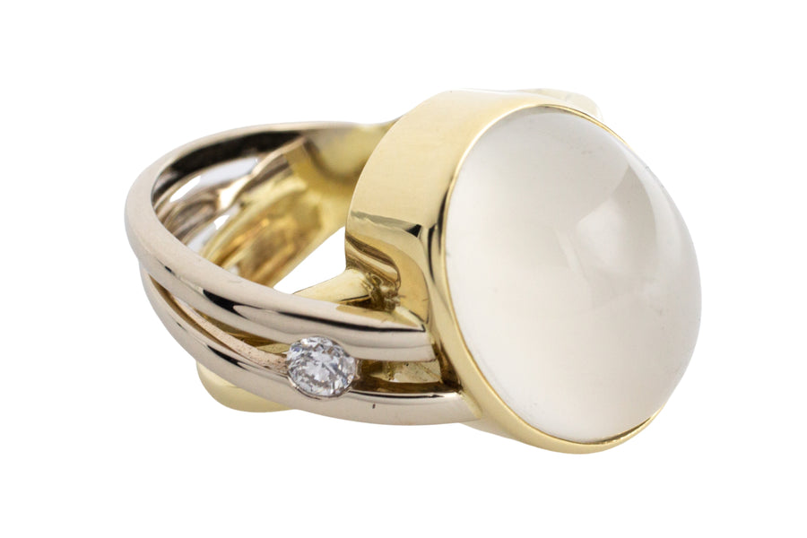Moonstone and diamond ring in 14 carat gold-The Antique Ring Shop