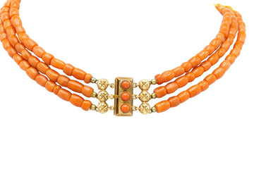 Three strand coral collier in 14 carat gold-Necklaces-The Antique Ring Shop