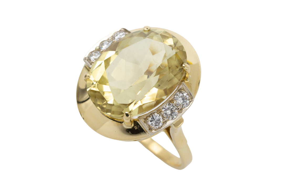 Citrine and diamond ring in 14 carat gold-vintage rings-The Antique Ring Shop