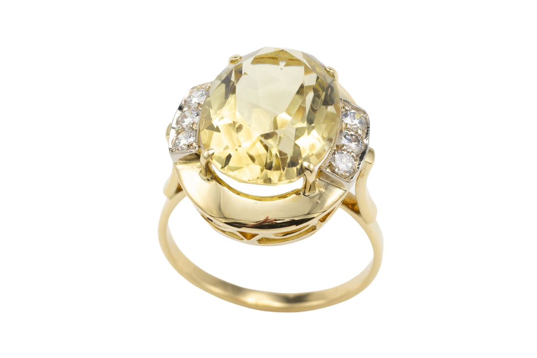 Citrine and diamond ring in 14 carat gold-vintage rings-The Antique Ring Shop