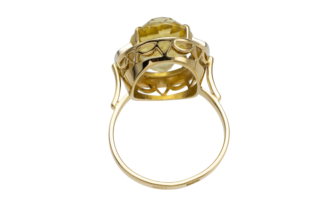 Citrine and diamond ring in 14 carat gold-vintage rings-The Antique Ring Shop