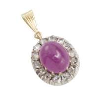 Ruby and rose diamond pendant in silver and gold-Pendants-The Antique Ring Shop