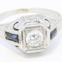 Vintage Art Deco ring with diamond and sapphire in 18 carat gold-Vintage & retro rings-The Antique Ring Shop, Amsterdam