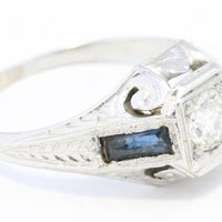 Vintage Art Deco ring with diamond and sapphire in 18 carat gold-Vintage & retro rings-The Antique Ring Shop, Amsterdam