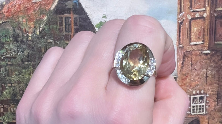 Citrine and diamond ring in 14 carat gold-vintage rings-The Antique Ring Shop