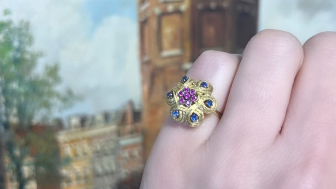 Ruby and sapphire ring in 18 carat gold-Rings-The Antique Ring Shop